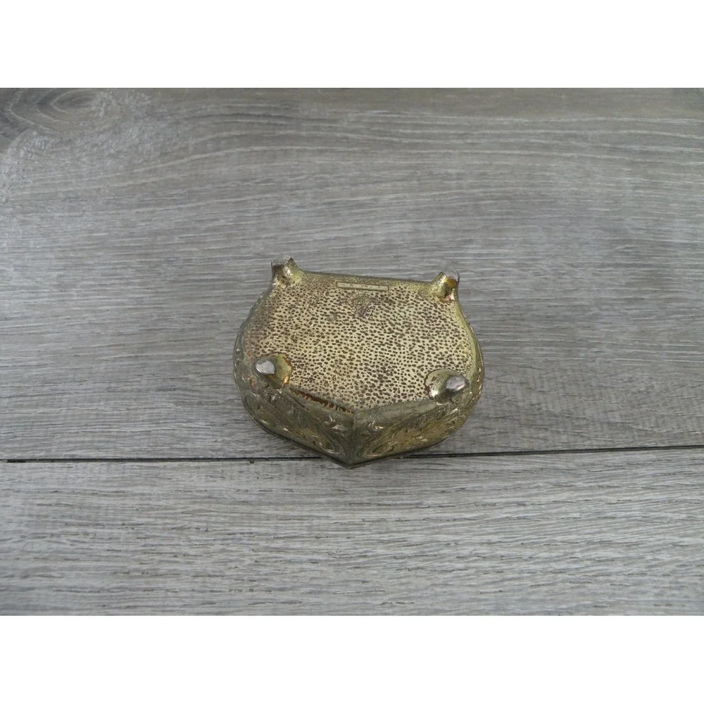 Japan Vintage Footed Trinket Box S Gold Metal Red Velvet Lining